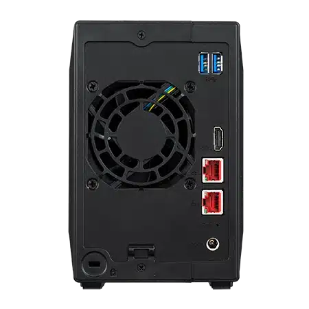 Vue arrière de l’ASUSTOR AS5402T avec ses ports réseau, HDMI et USB